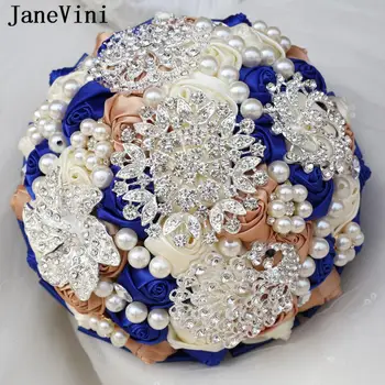 JaneVini 2019 Роскошный Свадебный Букет Со Стразами Королевский Синий Свадебный Цветок Из Искусственного Атласа Роза Свадебные Аксессуары Для Невесты