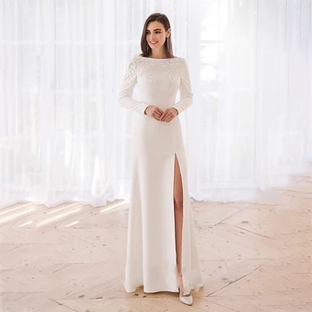 Furtanseo 2023 Современное Свадебное платье, Сексуальные Длинные Платья с длинным рукавом и высоким разрезом, Белые Простые Длинные Платья Для женщин, Свадебные платья из Джерси на Заказ
