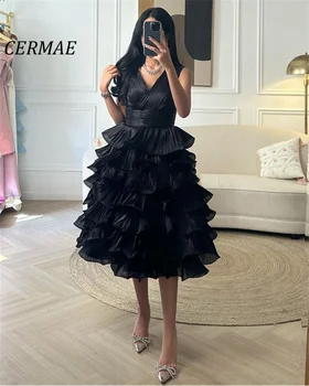 Бальное платье CERMAE с V-образным вырезом, Элегантное шифоновое вечернее платье для выпускного вечера, Черные вечерние платья трапециевидной формы для женщин 2023