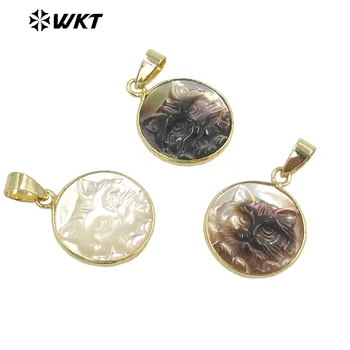 WT-JP346 Прелестные перламутровые подвески Annimal с покрытием из настоящего золота 18 карат, оправа в виде кошачьей раковины, подвески для дизайна ожерелья