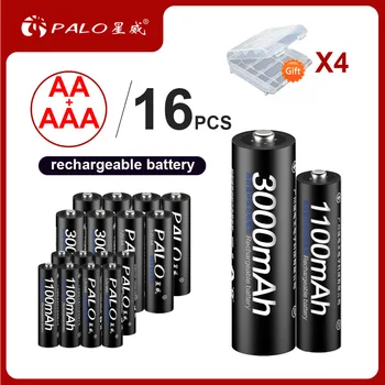 PALO 8шт AA Аккумуляторная батарея 3000 мАч 1,2 В Ni-MH + 8шт AAA 1100 мАч аккумуляторные батареи для игрушек