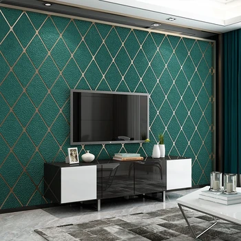 Темно-зеленые 3D ромбовидные решетчатые бархатные обои из оленьей кожи, спальня, гостиная, современная минималистичная плитка, фоновая наклейка на стену