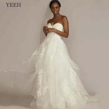 Да, Изысканное Свадебное платье для невесты с Кружевной Аппликацией Без бретелек, Свадебное платье из Роскошной Органзы Vestido De Novia Boda