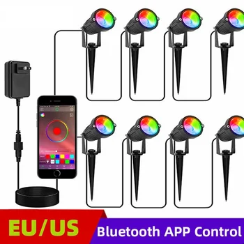 1-8 Bluetooth RGB Садовый светильник, светодиодный светильник для газона, Водонепроницаемый, управление приложением, 16 Миллионов цветов, Уличный прожектор для ландшафта во дворе