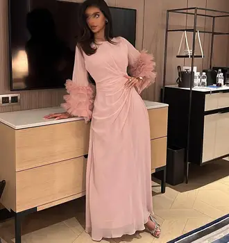 Cenove Arab Dubai Розовое платье для выпускного вечера С длинными рукавами и Вышивкой Вечерняя Летняя Элегантная вечеринка для женщин 2023
