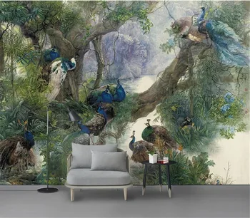 Изготовленная на заказ фреска Натуральные обои Пейзаж Павлиний лес обои для гостиной 3D обои обустройство дома Фон для телевизора