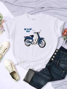 Классические Женские футболки Super Cub C50 Motorcycles, японские повседневные топы в стиле Харадзюку, Дышащая универсальная женская одежда с коротким рукавом