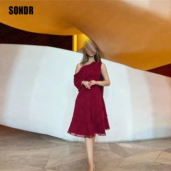 SONDR Amazing 2023 Короткое Винно-красное платье для выпускного Вечера из Органзы с одним Плечом, Вечернее Платье, Платья Для Официальных Женщин, Вечерние платья для вечеринок