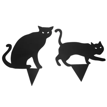 Черная Кошка Садовая Открытка Знак Двора Пугающие Кошки Силуэт Кола Знаки Газонные Украшения Страшная Тема Животный Декор