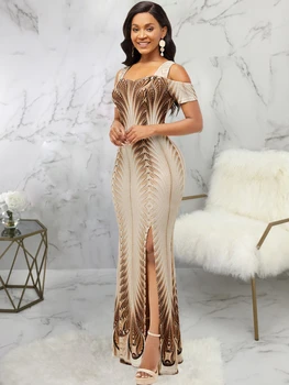 Шикарное и элегантное женское платье с принтом Bufferfly, Новый модный халат с цифровым принтом, облегающий халат с открытыми плечами, Макси Vestido 2023