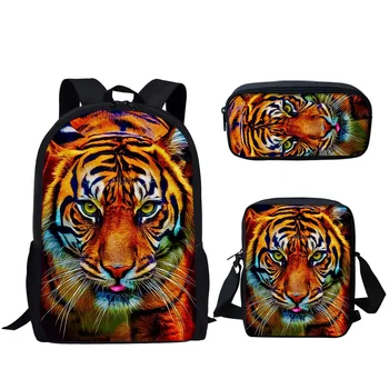 Школьный набор из 3 предметов с рисунком тигра и животных для мальчиков и девочек-подростков, школьная сумка для ланча, сумка для карандашей, повседневный рюкзак