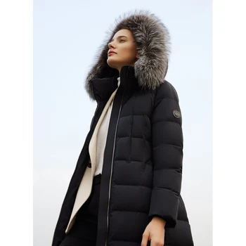 Зимняя куртка-пуховик BOSIDENG, женское зимнее пальто с высокой талией, воротник из натурального меха, теплая высокая талия B20144156