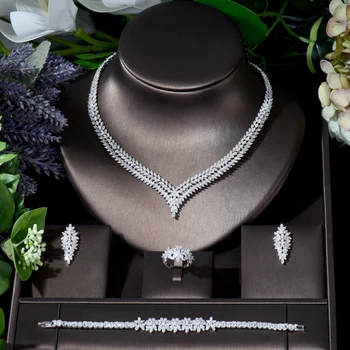 Модный комплект из 4 кубических ожерелья и сережек с геометрическим дизайном, Женский комплект свадебных украшений для новобрачных, Торжественный случай N-236