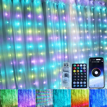 Светодиодная гирлянда Smart RGB 3X3 м, управляемая приложением, Рождественская гирлянда Fairy Light с дистанционным управлением, Свадебная гирлянда Fairy Icicle Light