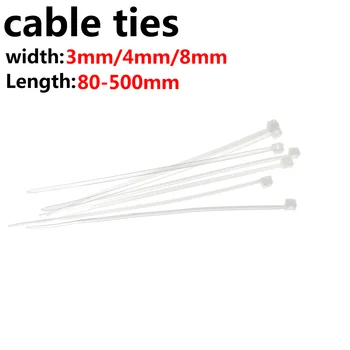 1000/500/250/100 шт. Нейлоновая кабельная стяжка 4 * 200 самоблокирующаяся кабельная стяжка, пластиковая пряжка, прочность, размер, проволочная стяжка белого цвета