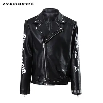 Мотоциклетные Кожаные куртки для женщин и мужчин, Тренд 2023, Уличная одежда в стиле панк с заклепками, Забавный Принт, Черная куртка из искусственной кожи
