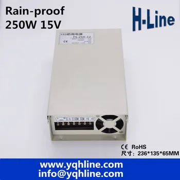 250 Вт 15 В 16A светодиодный блок питания с защитой от дождя, промышленный адаптер питания переменного тока в постоянный, светодиодный драйвер для наружного использования (FS-250-15)