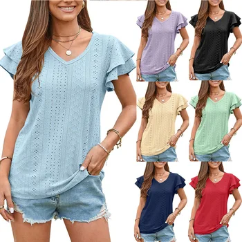 Летние Сетчатые футболки с рукавами-лотосами для женщин, удобная одежда для ежедневных поездок на работу, пляжных вечеринок, выбор нескольких цветов