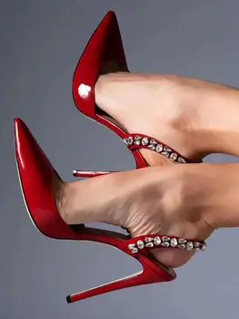 Коллекция 2023 года, весенне-осенняя новинка в Европе и Америке, женские банкетные туфли на высоком каблуке с декоративным острым каблуком с бриллиантами