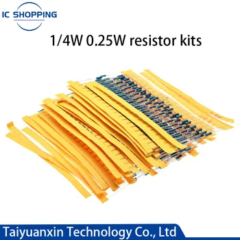 600 ШТ. Комплект металлических пленочных резисторов 1/4 Вт, 1% Набор резисторов Ассорти, набор сопротивлений 10 Ом-1 М Ом, 30 значений по 10-20 шт.