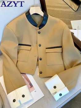 AZYT Повседневная куртка со стоячим воротником, Женская короткая куртка-бомбер Со свободным карманом, Осенняя уличная базовая куртка для женщин 2023