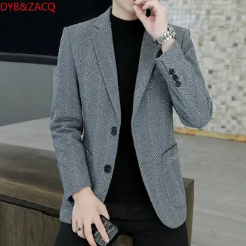 DYB & ZACQ, осенне-зимний клетчатый твидовый пиджак, Мужская стильная повседневная Черная офисная профессиональная куртка оверсайз