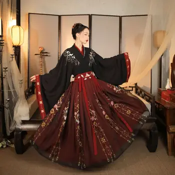 Традиционное Ханьфу, черно-красная одежда, древняя женская одежда, Платье восточной принцессы, элегантный танцевальный наряд династии Тан