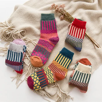 Осенне-зимние кашемировые носки, Женские носки с двойной иглой, утолщающие и теплые Женские носки из кроличьей шерсти в вертикальную полоску с надписью
