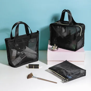 Женские косметички, дорожная сумка, Черный чехол-органайзер для хранения косметики, Модная прозрачная косметичка Большой емкости