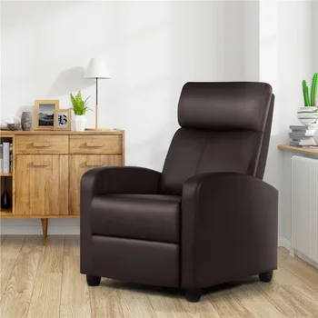 Кресло для кинотеатра с откидной спинкой из искусственной кожи Easyfashion, коричневое кресло для спальни, акцентные стулья для гостиной