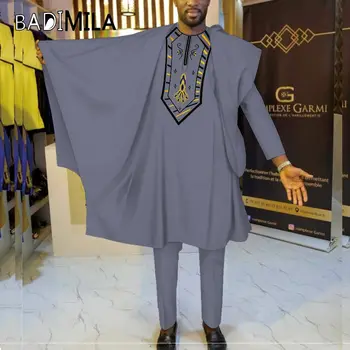 Африканский мужской халат, Традиционное мужское платье из трех частей, рубашка и брюки Agbada, Свадебный официальный костюм WYN1715