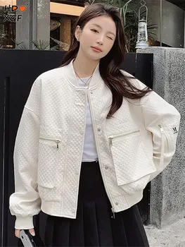 Корейская модная однобортная бейсбольная куртка с круглым вырезом для женщин, Весна-Осень, однотонное короткое пальто, Винтажная Элегантная укороченная куртка