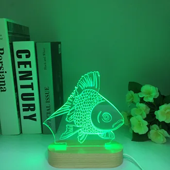 Goden Fish Touch Деревянный Пульт Дистанционного Управления 3d Светодиодная Лампа Прикроватное Детское Украшение Креативный Светодиодный Ночник Luminaria Led Usb Kids Lamp