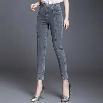 Уличная мода, Женские узкие джинсы-карандаш, Корейская одежда, Укороченные брюки, Весна-лето, универсальные повседневные брюки с высокой талией