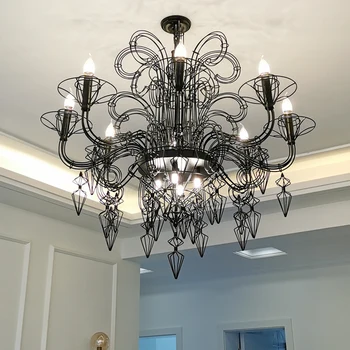 Светодиодный железный светильник в стиле барокко, черный, белый, дизайнерский, с блестками, подвесные светильники, подвесной светильник для фойе
