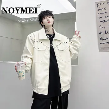 NOYMEI Куртка из искусственной кожи с металлическим кольцом, однотонная молния, осеннее модное свободное пальто в корейском стиле с лацканами WA2480