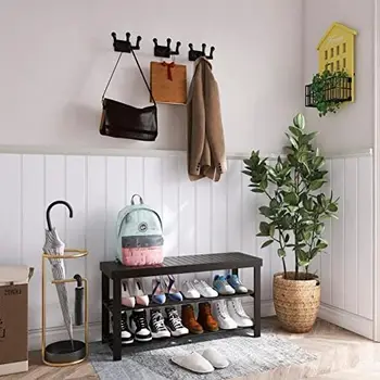 Бамбуковая подставка для обуви, 3-х уровневый Органайзер для обуви, Полка для хранения в прихожей, ванной комнате, гостиной (темно-коричневый)