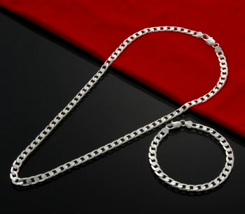 925 стерлингового серебра 6 мм, геометрическая цепочка, браслеты, ожерелья для женщин, мужские модные вечерние свадебные аксессуары, наборы ювелирных изделий, подарки