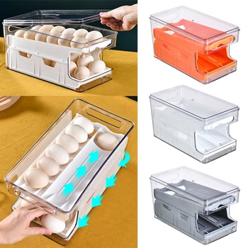 Выдвижной Ящик для хранения яиц Холодильник, сохраняющий свежесть, Двухслойный Контейнер для яиц, герметичная крышка, Органайзер для Лотков для яиц