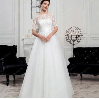 Элегантное винтажное свадебное платье трапециевидной формы с коротким рукавом и кружевными аппликациями, облегающее Женское платье невесты, длина до пола, Charmin