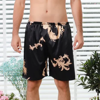 M-5XL, Мужские атласные шорты с принтом Большого Размера, Пижамы, Пижамные Летние Мужские Повседневные Короткие Штаны для отдыха, Домашняя одежда