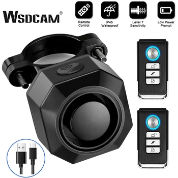 Wsdcam USB Перезаряжаемая Велосипедная сигнализация Противоугонная Охранная сигнализация для беспроводной сигнализации Пульт дистанционного управления Мотоциклом Велосипед Предупреждающий звонок