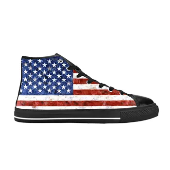 США Флаг США забавная повседневная матерчатая обувь с высоким берцем, удобные дышащие мужские и женские кроссовки с 3D принтом
