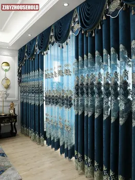 Индивидуальные новые простые ретро европейские шторы для гостиной спальни из высококачественного синеля, роскошная вилла с полой вышивкой высокого класса