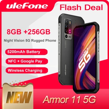 Ulefone Armor 11 5G Прочный мобильный телефон 8 ГБ + 256 ГБ Водонепроницаемый Смартфон 48 Мп NFC, Беспроводной заряд мобильного телефона