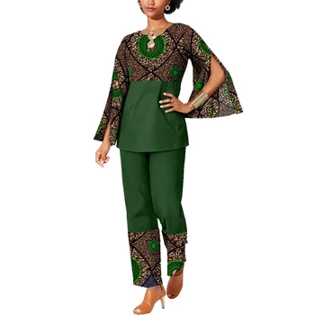 Женские африканские костюмы с восковым принтом, рубашка и брюки, комплект для повседневной работы, племенной дашики