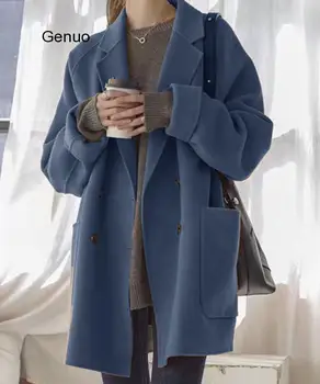 Осенне-зимнее новое шерстяное пальто 2020, Женская корейская версия средней длины, Повседневное шерстяное пальто свободного покроя, Студенческое Лесное пальто