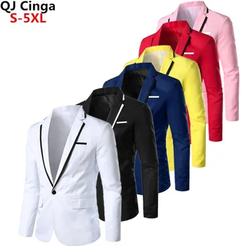 Весенне-осенний Новый Белый мужской костюм, пиджак с отложным воротником, пальто с черной каймой, Синий Черный блейзер Masculino, Красный деловой костюм Terno 5xl