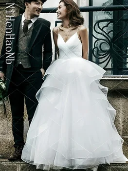 Белые Свадебные платья С Оборками и тонкими бретельками в виде сердечка, Милое Свадебное платье Принцессы, Vestidos De Novia 2023