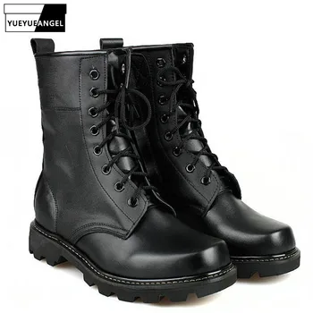Весенние новые модные мужские военные ботинки, армейские ботинки со стальным круглым носком, тактические армейские ботинки на шнуровке, черный цвет